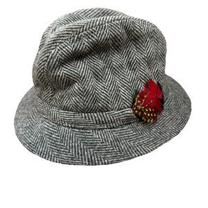 Vintage Dorfman Pacific Herringbone Bucket Hat With Feathers Made In Korea Sze M